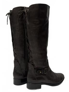 Geox Felicity Knee High Boots In Brown Leather Rear Lace Up Design Women Size 35